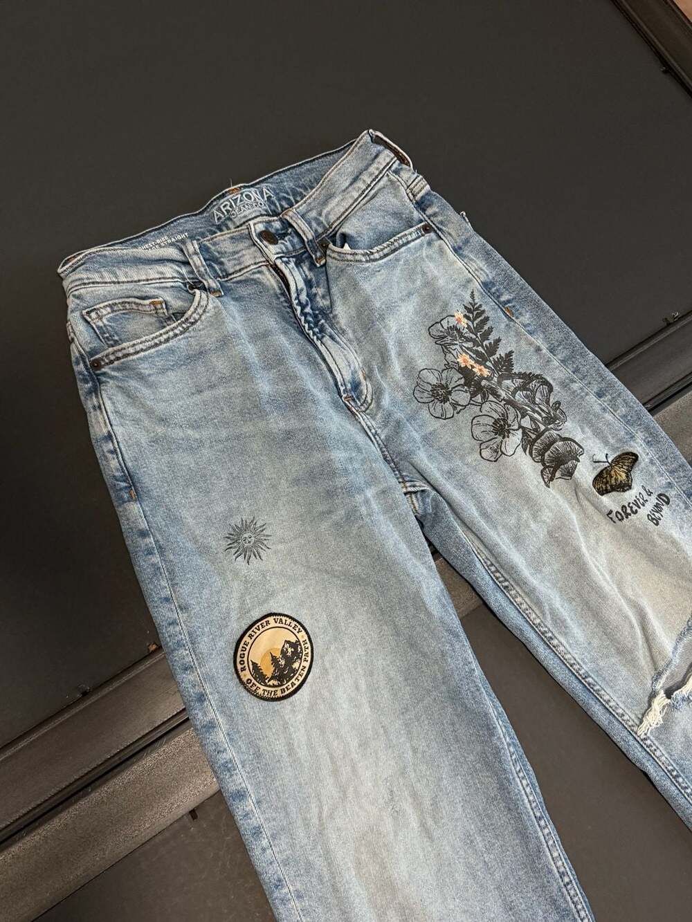 Arizona Jean Co. Highest-Rise Vintage Straight Jeans with Graphic Patches and Em - Picture 2 of 6